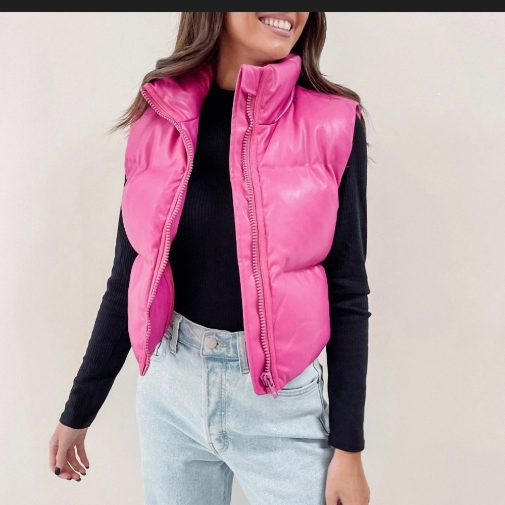 Nwt ambiance boutique pink sparkle y2k puffer vest casual active spring $80